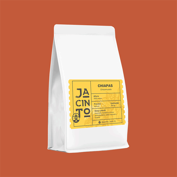 Bolsa de café Jacinto de Chiapas con su etiqueta